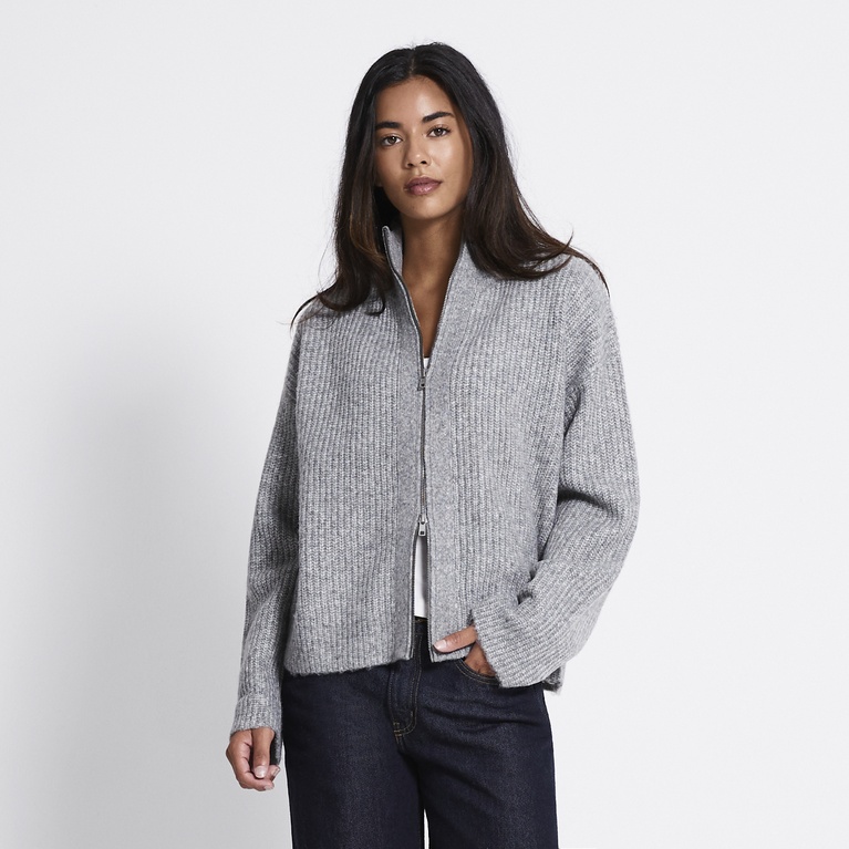 Zip knit cardigan "Zip Cardigan" Grey Melange